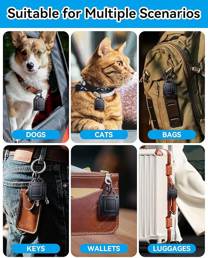DDJ 4-Pack IPX8 Waterproof for AirTag Holder Case Keychain, Rugged Protective Case for Apple Airtag with Key Ring, Ultra Durable Air Tags Holder for Dog Collar/Luggage/Key/Backpack, Easy to Install