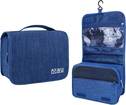 Large Capacity Toiletry Bag Travel Bag with Hanging Hook for Men and Women Waterproof Travel Cosmetic Bag Bathroom Storage Bag for Brushes Set, Full-Sized Shampoo, Toiletries, (Navy Blue)