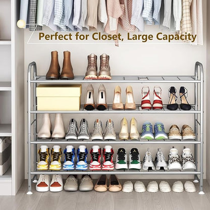 LINZINAR Shoe Rack 4 Tier Storage Organizer for Closet Entryway Metal Grey