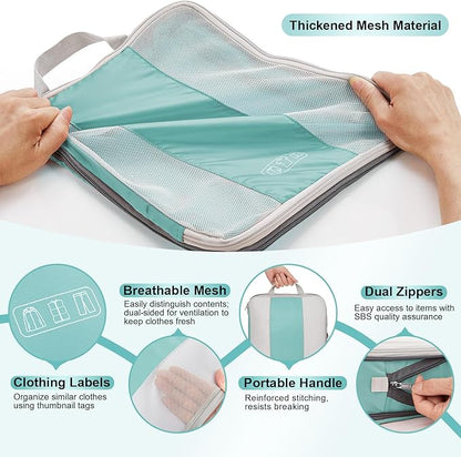 10 Set Compression Packing Cubes for Travel Essentials,Compressible Expandable Packing Cubes for Suitcase,OlarHike Luggage Organizer Bags for Travel,Handy Helper for Organizing Clothes(Cyan)