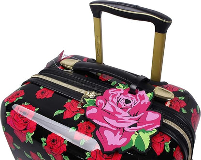 Betsey Johnson 30 Inch Checked Luggage Collection - Expandable Scratch Resistant (ABS + PC) Hardside Suitcase - Designer Lightweight Bag with 8-Rolling Spinner Wheels