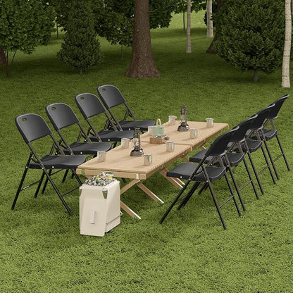 Nazhura 350 Weight Limit Heavy Duty Plastic Folding Chair with Reinfoced Steel Frame for Indoor and Outdoor, Wedding, Party, Restaurant, Meeting Room, Patio and Garden (Black, 10 Pack)