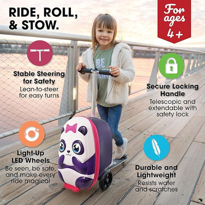 KIDDIETOTES Ride-On Scooter Suitcase for Kids – Hardside Lightweight Carry-On Luggage with Foldable Scooter, LED Wheels, Travel Fun for Toddlers & Children