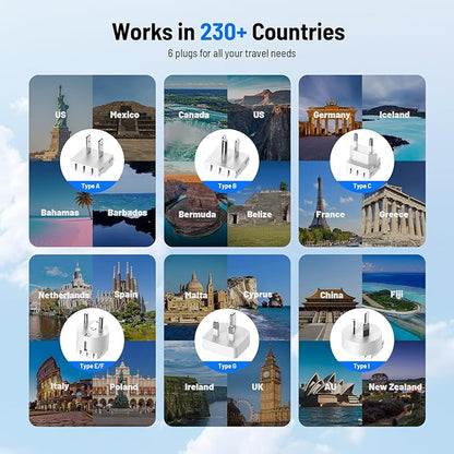 2000W Universal Travel Adapter, International Power Adapter with 3 AC Sockets, 2 USB-A & 2 USB-C (PD 20W) Ports, Worldwide Travel Essentials, European Travel Plug Adapter for UK/EU/AU