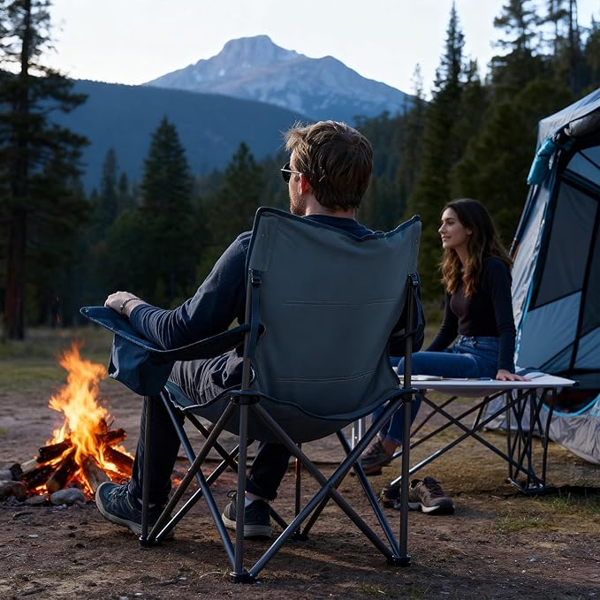 TIMBER RIDGE Oversized Folding Camping Chair for Adults, Support 550 LBS Heavy Duty with Cup Holder Side Pocket for Camping, Lawn, Picnic, 2 Pack(Navy)