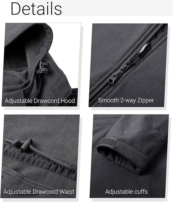 Outdoor Ventures Women's Softshell Jacket with Removable Hood Fleece Lined Windbreaker Insulated Long Warm Rain Jacket