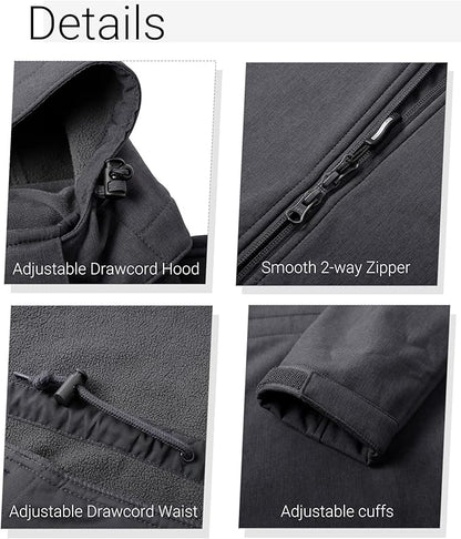 Outdoor Ventures Women's Softshell Jacket with Removable Hood Fleece Lined Windbreaker Insulated Long Warm Rain Jacket