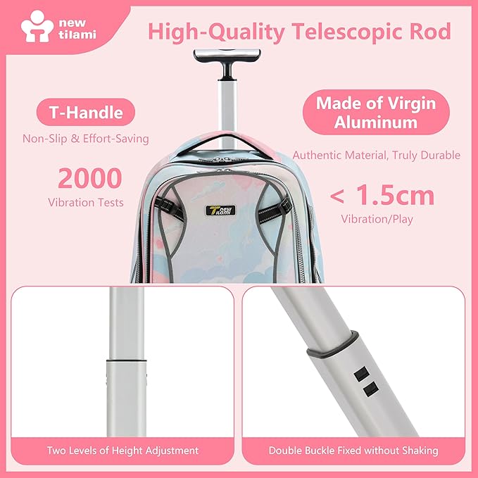 NEW TILAMI 20" Rolling Backpack for Teens Adults, Climbing Stairs Waterproof Backpack with Wheels for School Business Trave Camping with Laptop Compartment, Fit 17 Inch Laptop, Pink Dawn