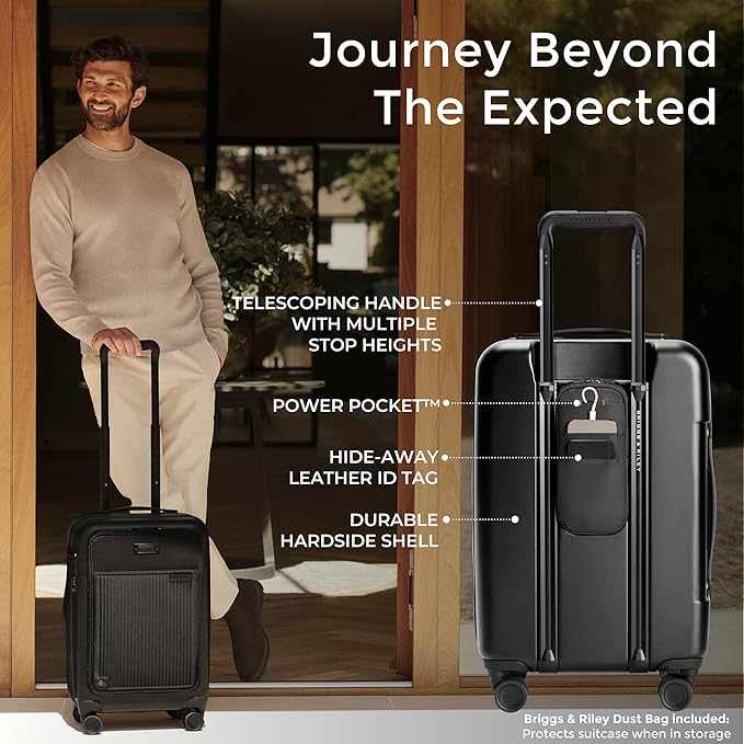 Briggs & Riley Essential 22" Carry-On Expandable Spinner - Carry On Luggage for Travel, Suitcases with Wheels, Hardside Rolling Bag for Men & Women, Front Pocket - Sympatico Collection, Black