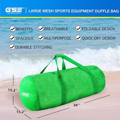 Green Heavy-Duty Large Mesh Sports Duffle Bag, Dry Bag, Diving Equipment Scuba Bag with Zipper. Great for Gym Workout, Sport Balls Storage, Scuba Gear, Snorkeling, Water Sports and Travel