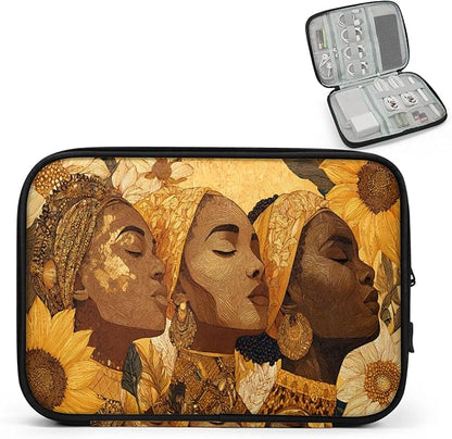 Cable Organizer Sunflowers African Women Electronics Travel Organizer Case Tech Accessories Pouch Waterproof Cord Storage Bag for Power Bank Charger Phone Earphone