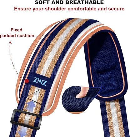 ZINZ 79.5" Universal Strap with Ultra-Thick Fixed Breathable Pad - Adjustable Heavy-Duty Shoulder Strap for Laptop, Crossbody, Luggage, Gym, Camera Bag and More - TH01B06
