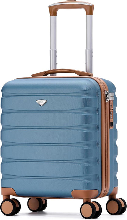 Flight Knight Carry On Suitcase 18x14x8" Hardside Built In TSA Lock & USB Port Lightweight Luggage Silent Double Spinner Wheels Maximum Underseat Carry-On Bag For American & United Approved Airlines