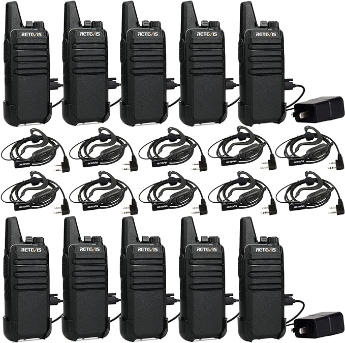 Retevis RT22 2 Way Radios Walkie Talkies,Rechargeable Long Range Two Way Radio, USB VOX Small Emergency 2 Pin Earpiece Headset,for School Retail Church Restaurant (Packed in Pairs with 5 Boxes)