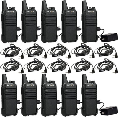 Retevis RT22 2 Way Radios Walkie Talkies,Rechargeable Long Range Two Way Radio, USB VOX Small Emergency 2 Pin Earpiece Headset,for School Retail Church Restaurant (Packed in Pairs with 5 Boxes)