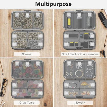 FYY Weekly Pill Organizer with Labels,8 Compartments Travel Daily Pill Case Airtight Moistureproof Large Pill Box to Hold Vitamins, Fish Oil, Supplements,Cotton Swab and Bandages-Black