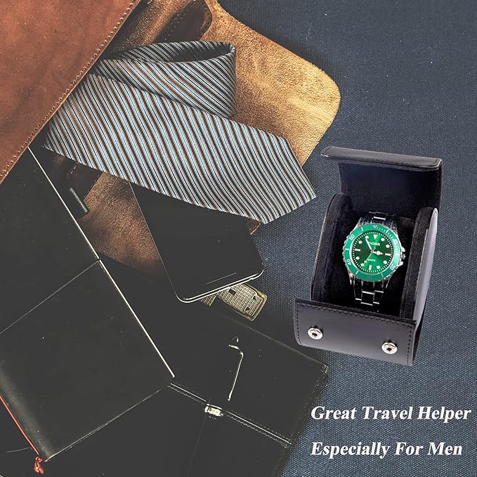 MR.OKAY Single Watch Travel Case-Classic Leather Watch Case With Superb Texture.Portable Watch Roll Or Organizer For Storage And Display. Best Travel Gift for Men,All Handcrafted By Artisans.