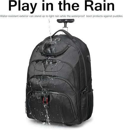 Boavan Wheeled Backpack,18.4 inch Water Resistant Rolling Backpack,Carry on Luggage Business Bag, Overnight College Computer Backpacks Trolley Suitcase for Men Women Adults to Travel，Black