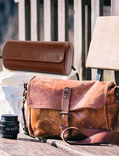 MR.OKAY 3 Watch Travel Case- Classic Leather Watch Case With Superb Texture.Portable Watch Roll Or Organizer For Storage And Display. Best Travel Gift for Men,All Handcrafted By Artisans.