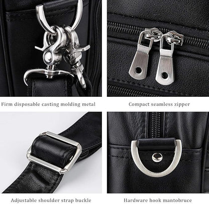 Augus Business Travel Briefcase Genuine Leather Duffel Bags for Men Laptop Bag fits 15.6 inches Laptop YKK Zipper (Black)