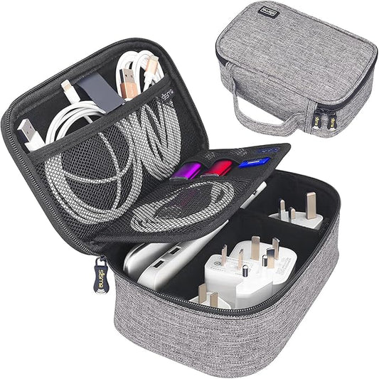 sisma Electronics Cords Organizer Tech Accessories Storage Case Travel Small Carrying Bag for Charging Cables Adapter USB Plugs Power Cord Leads - Grey 1680d