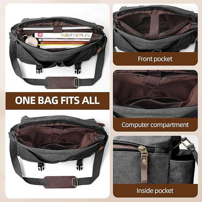 Messenger Bag for men Laptop Bag UnisexRetro Canvas Bag14-15.6 inches Casual single shoulder bag For Work College Travel