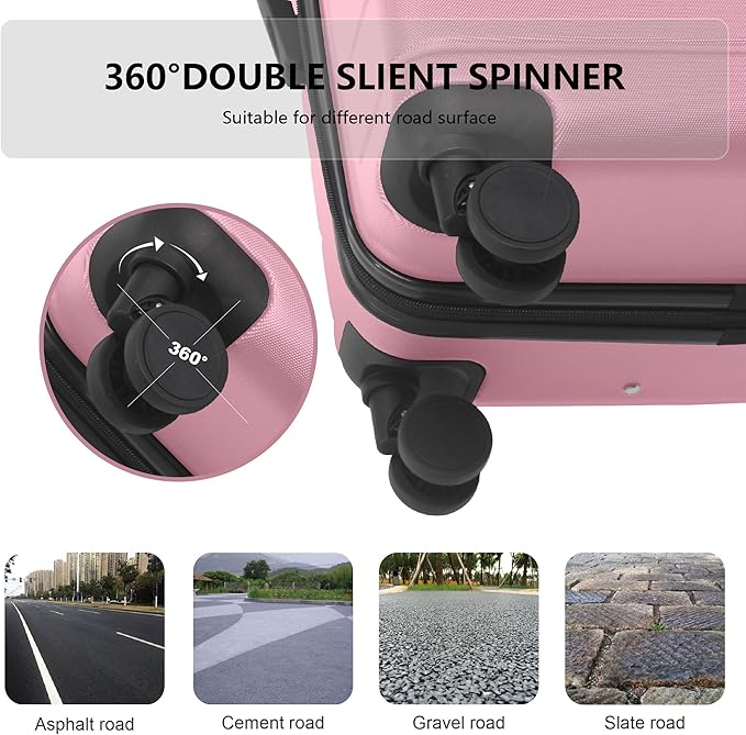 3-Piece Luggage Sets (20", 24", 28"), Suitcase with Wheels, Hardside Suitcase With Four Spinner Wheels and Scratch-Resistant Surface (ABS Hardshell, Pink)