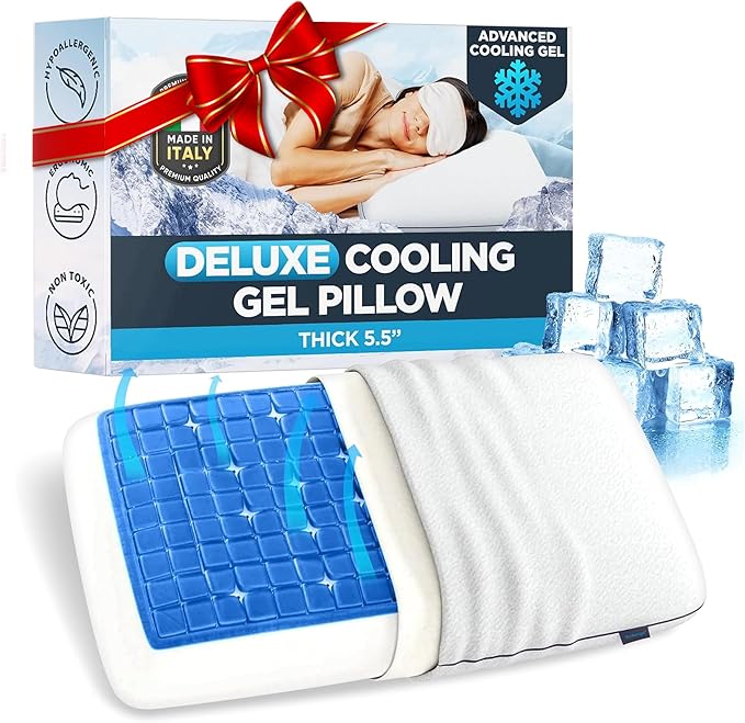 Technogel Deluxe Cooling Gel Pillow - Patented Cooling Technology, Odorless Memory Foam – Breatable Ergonomic Support for Side & Back Sleepers with Washable Cover, 5.5" (Thick)