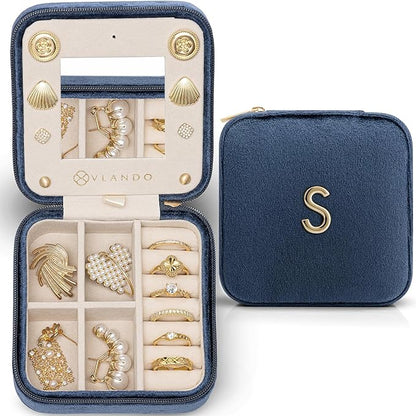 Vlando Travel Jewelry Organizer for Women, Travel Jewelry Organizer, Necklace Organizer Earrings Ring Organizer, Jewelry Travel, Travel Gifts for Women Travel Essentials - Letter S, Dark Blue