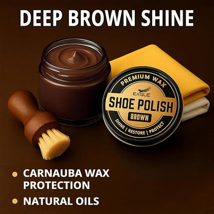 Eagle Shoe Shine Kit – 5-Piece Leather Shoe Polish & Cream Set with Brush & Cloths