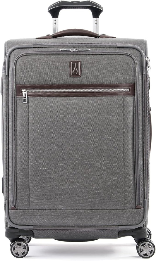 Travelpro Platinum Elite Softside Expandable Checked Luggage, 8 Wheel Spinner Suitcase, TSA Lock, Men and Women, Vintage Grey, Checked Medium 25-Inch