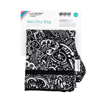 Bumkins Waterproof Wet Dry Bag for Baby, Travel, Swim Suit, Cloth Diapers, Pump Parts, Pool, Beach, Gym Clothes, Toiletry, Hook to Stroller, Daycare, Zipper Reusable Wetdry Packing Pouch, Be Kind