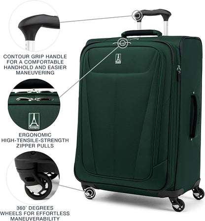 Travelpro Maxlite 5 Softside Expandable Luggage with 4 Spinner Wheels, Lightweight Suitcase, Men and Women, Forest Green, 2-Piece Set (21/25)