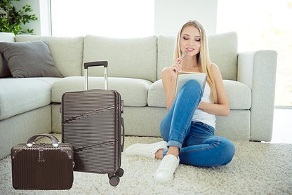 World Traveler VentureX Airline Approved 2-Piece Carry-On Luggage Set – Lightweight Hardside Polycarbonate Suitcase with Spinner Wheels - Brown