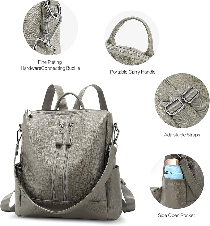 Genuine Leather Backpack Purse for Women: Fashion Ladies Convertible Backpack Designer Shoulder Handbag for Travel