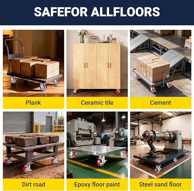 5 Inch Heavy Duty Caster Wheels Set Of 4 Industrial Casters With Side Brake,Load 4000Lbs,Polyurethane Silent Steel Wheels,for Heavy Duty Die,Industrial Equipment Movement,U-Boat Cart(4 SideBrake)