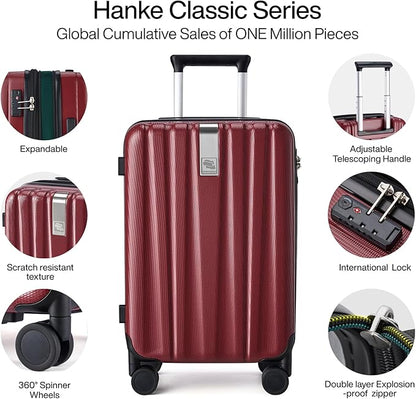 Hanke Expandable Hardshell Luggage Sets 3 piece Carry On Luggage with Wheels Suitcases Lightweight Checked Tsa Luggage Rolling Large Suitcase Travel Luggage Bag Woman Men 20/24/29 Inch(Burgundy)