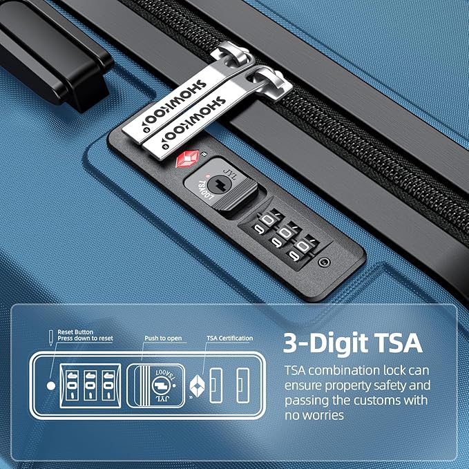 SHOWKOO Luggage Sets Expandable PC+ABS Durable Suitcase Sets Double Wheels TSA Lock 4 Piece Luggage Set Navy