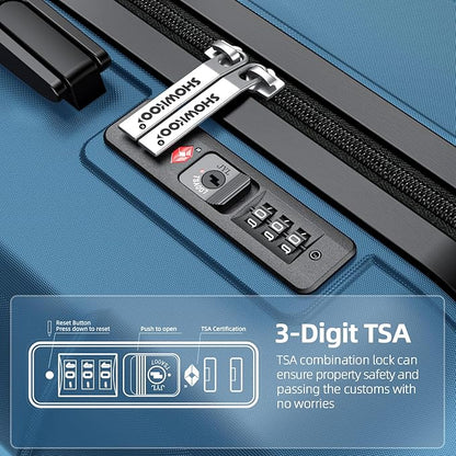 SHOWKOO Luggage Sets Expandable PC+ABS Durable Suitcase Sets Double Wheels TSA Lock 4 Piece Luggage Set Navy
