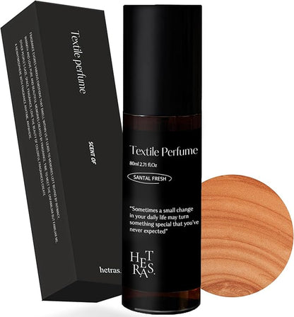 hetras Textile Perfume | Santal Fresh - Sophisticated Woody Scent | Long-Lasting Subtle Fragrance Wrinkle Release Spray | Travel-Size Linen Freshener | Made with Natural Essential Oils, 2.7 fl. oz.