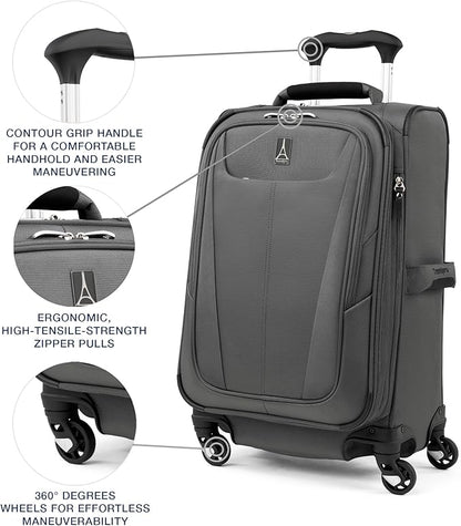 Travelpro Maxlite 5 Softside Expandable Luggage with 4 Spinner Wheels, Lightweight Suitcase, Men and Women, International, Shadow Grey, Carry-on 21-Inch