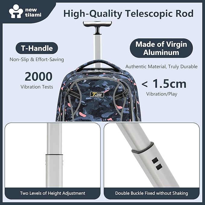 NEW TILAMI 20" Rolling Backpack for Teens Adults, Climbing Stairs Waterproof Backpack with Wheels for School Business Trave Camping with Laptop Compartment, Fit 17 Inch Laptop, Grey Doodle