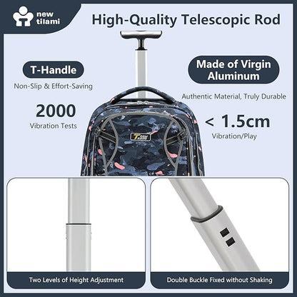 NEW TILAMI 20" Rolling Backpack for Teens Adults, Climbing Stairs Waterproof Backpack with Wheels for School Business Trave Camping with Laptop Compartment, Fit 17 Inch Laptop, Grey Doodle