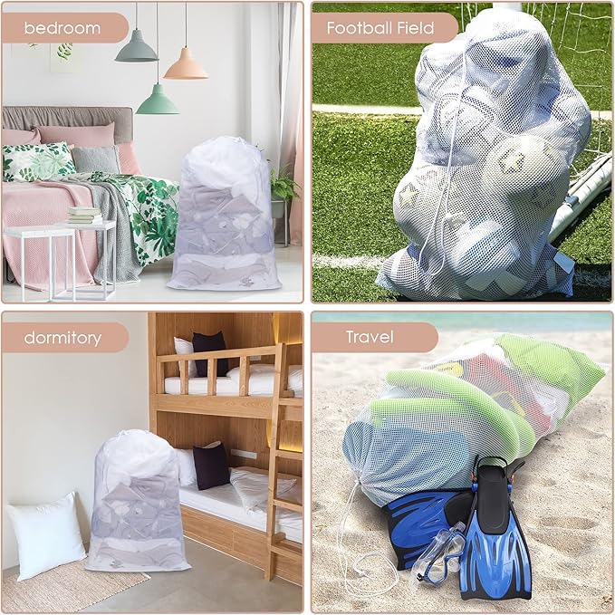 Meowoo Large Mesh Laundry Bag, 24×36inch Heavy Duty Mesh Laundry Bags Drawstring Lockable, Laundry Hamper Liner, Machine Washable, for Travel,Storage, Sports Factories, Dorms, White 2pcs