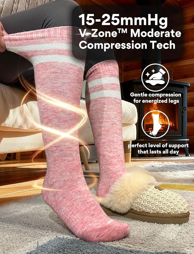 Alpaca Wool Heavyweight 15-25 mmHg Knee High Compression Support Socks Thick Winter Thermal Warm Soft Travel Flying