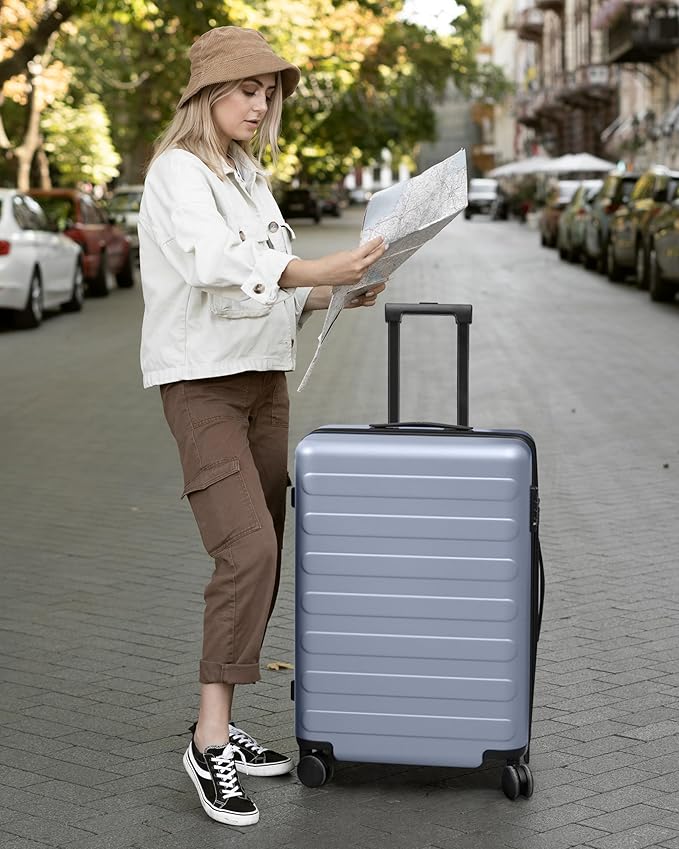 NINETYGO Luggage Sets 2 Piece, Carry On Luggage Airline Approved, Large Checked Luggage with Smooth Spinner Wheels, Expandable, Hard Shell PC Suitcase Sets, TSA Approved, 20in/28in (Shadow, Rhine Max)