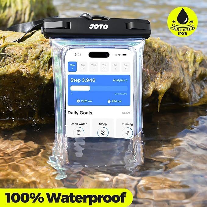 JOTO Up to 7" Universal Waterproof Phone Case for iPhone 16 15 14 13 Plus Pro Max, IPX8 Cellphone Dry Bag 12 11 Pro Max XR X 8 7 6S Plus SE, Galaxy S23 S22 S21 S20+ S20 S10 Plus Note, Pixel -Sparkle