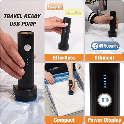 12 Pack Travel Vacuum Storage Bags with Rechargeable Wireless Electric Pump, Travel Packing Bags for Luggage and Suitcase, Carry-on Size Compression Space Saver for Clothes and Clothing