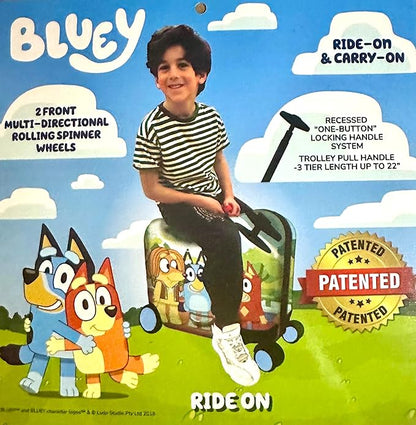 Fast Forward Ride-On 18" Suitcase For Kids/Tow-Along Toddler Carry-On Luggage With Wheels (Bluey)