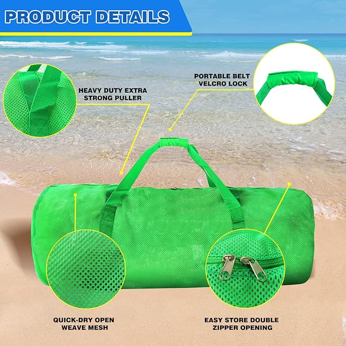Green Heavy-Duty Large Mesh Sports Duffle Bag, Dry Bag, Diving Equipment Scuba Bag with Zipper. Great for Gym Workout, Sport Balls Storage, Scuba Gear, Snorkeling, Water Sports and Travel